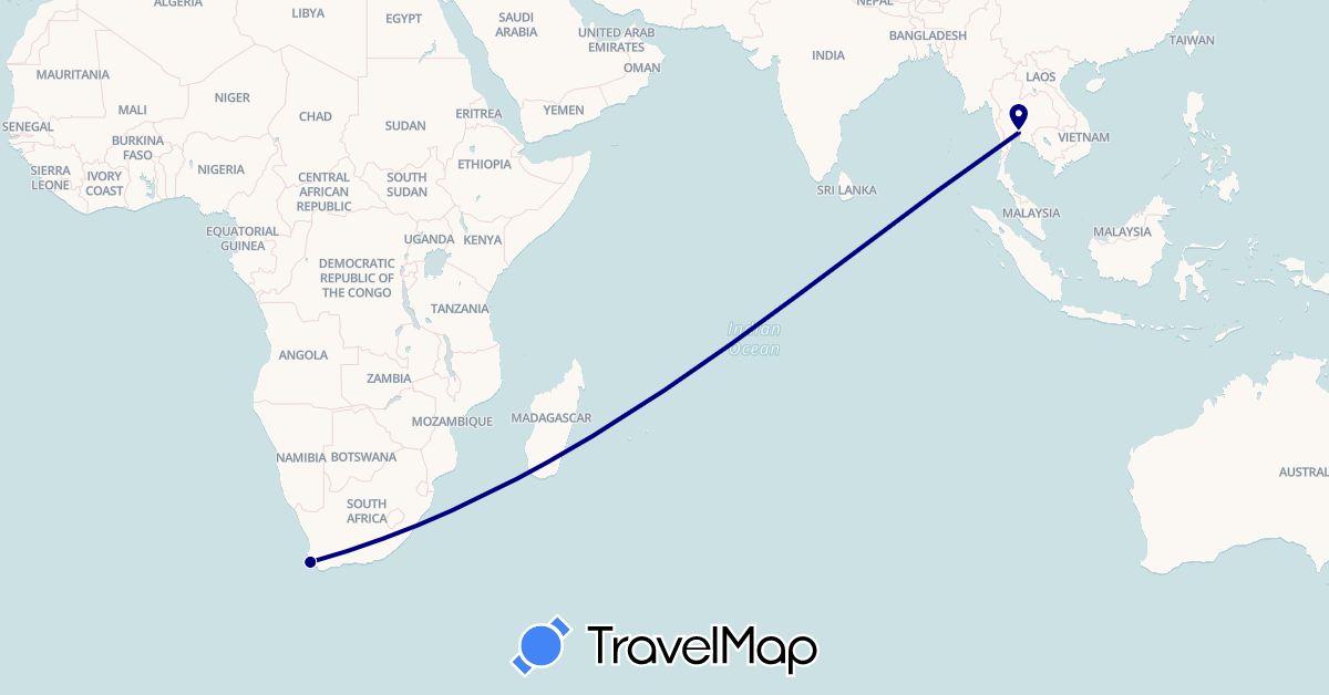 TravelMap itinerary: driving in Thailand, South Africa (Africa, Asia)